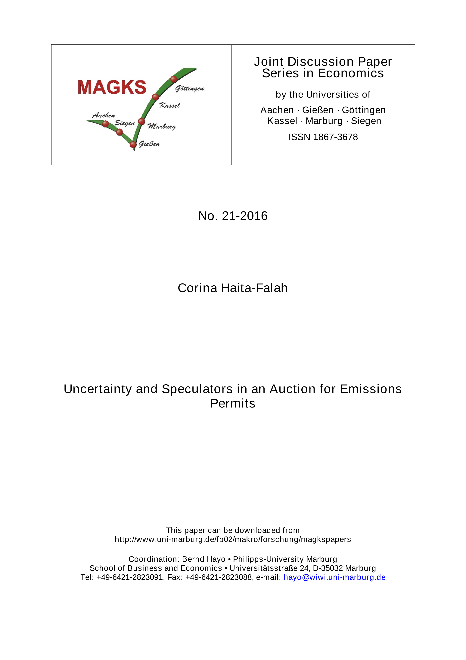 Uncertainty and Speculators in an Auction for Emissions Permits