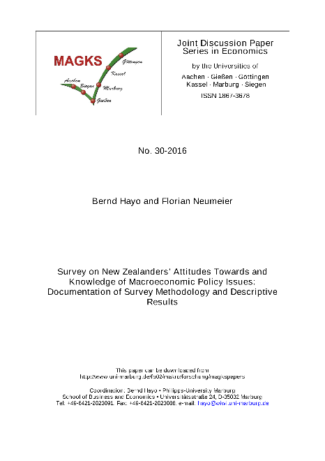 Survey on New Zealanders’ Attitudes Towards and Knowledge of Macroeconomic Policy Issues: Documentation of Survey Methodology and Descriptive Results