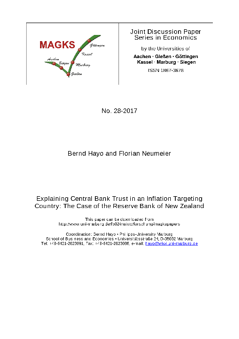 Explaining Central Bank Trust in an Inflation Targeting Country: The Case of the Reserve Bank of New Zealand