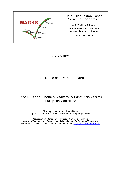 COVID-19 and Financial Markets: A Panel Analysis for European Countries