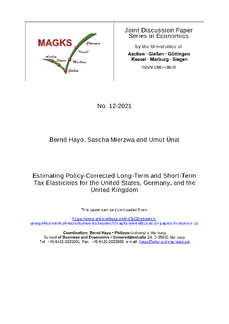 Estimating Policy-Corrected Long-Term and Short-Term Tax Elasticities for the United States, Germany, and the United Kingdom