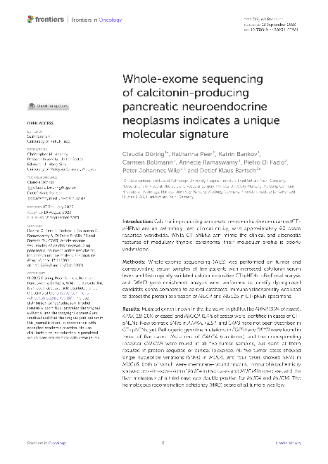 Whole-exome sequencing of calcitonin-producing pancreatic neuroendocrine neoplasms indicates a unique molecular signature
