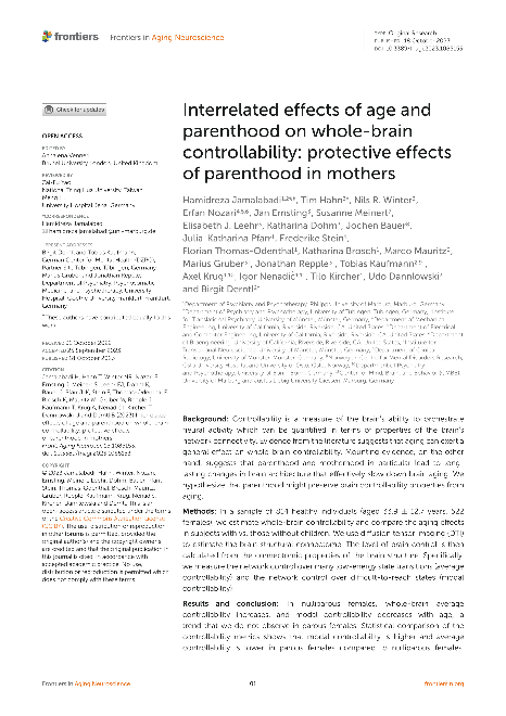 Interrelated effects of age and parenthood on whole-brain controllability: protective effects of parenthood in mothers