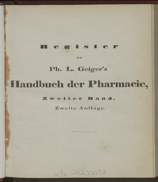Register zu Ph. L. Geiger's Handbuch der Pharmacie, zweiter Band
