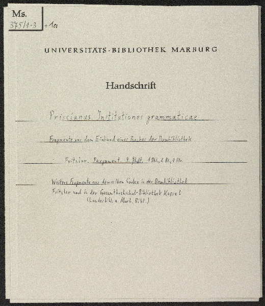 Universitätsbibliothek Marburg Ms. 375,1-3: Priscianus Caesariensis