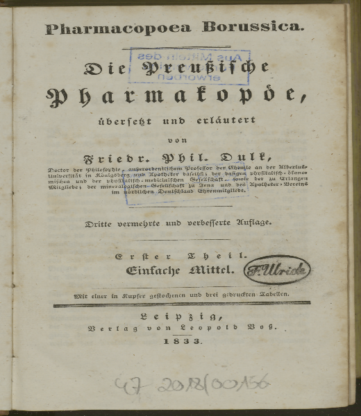Pharmacopoea Borussica = Die Preußische Pharmacopöe. 1. Einfache Mittel