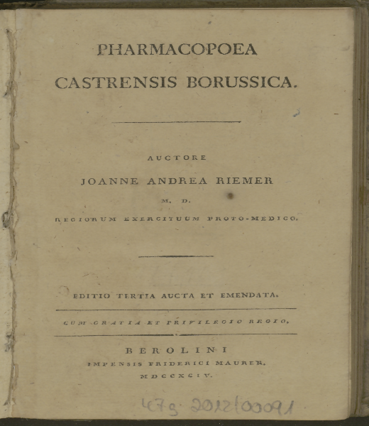 Pharmacopoea castrensis Borussica