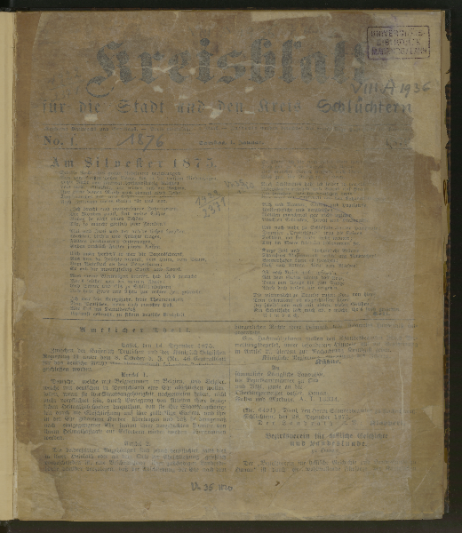 Kreisblatt für die Stadt und den Kreis Schlüchtern. Jg. 1876