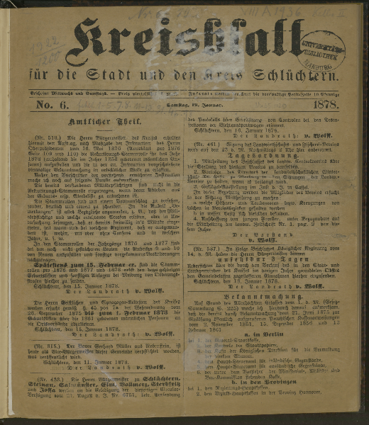 Kreisblatt für die Stadt und den Kreis Schlüchtern. Jg. 1878