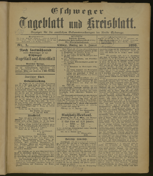Eschweger Tageblatt und Kreisblatt. Jg. 1898