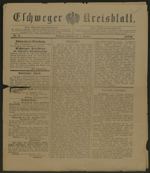Eschweger Kreisblatt. Jg. 1886