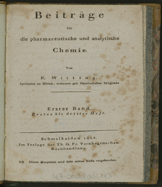 Beiträge für die pharmaceutische und analytische Chemie. Bd. 1