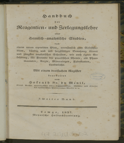 Handbuch der Reagentien- und Zerlegungslehre oder chemisch-analytische Studien. Bd. 2