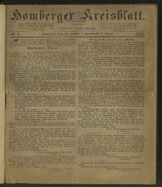 Homberger Kreisblatt : amtl. Tageblatt für den Kreis Homberg. 10.1878