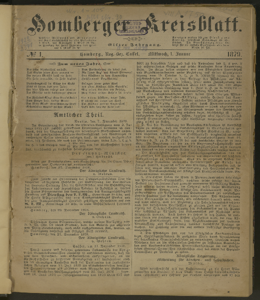 Homberger Kreisblatt : amtl. Tageblatt für den Kreis Homberg. 11.1879