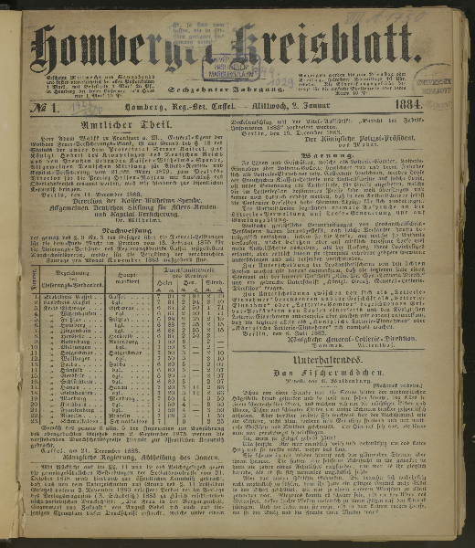 Homberger Kreisblatt. 16.1884