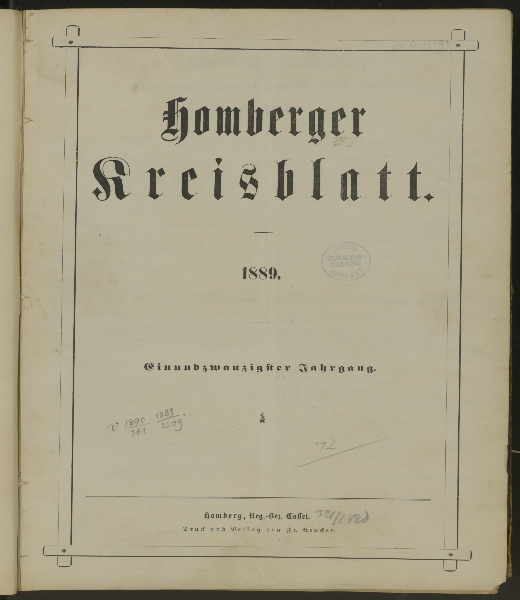 Homberger Kreisblatt. 21.1889
