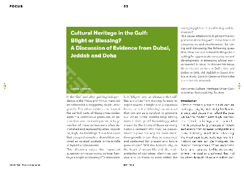 Cultural Heritage in the Gulf: Blight or Blessing? A Discussion of Evidence from Dubai, Jeddah and Doha