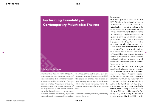 Performing Immobility in Contemporary Palestinian Theatre
