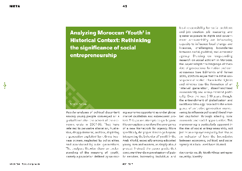 Analyzing Moroccan ‘Youth’ in Historical Context: Rethinking the Significance of Social Entrepreneurship