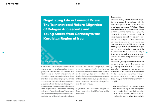 Negotiating Life in Times of Crisis: The Transnational Return Migration of Refugee Adolescents and Young Adults from Germany to the Kurdistan Region of Iraq