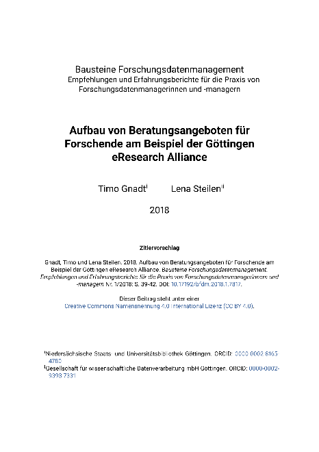 Aufbau von Beratungsangeboten für Forschende am Beispiel der Göttingen eResearch Alliance