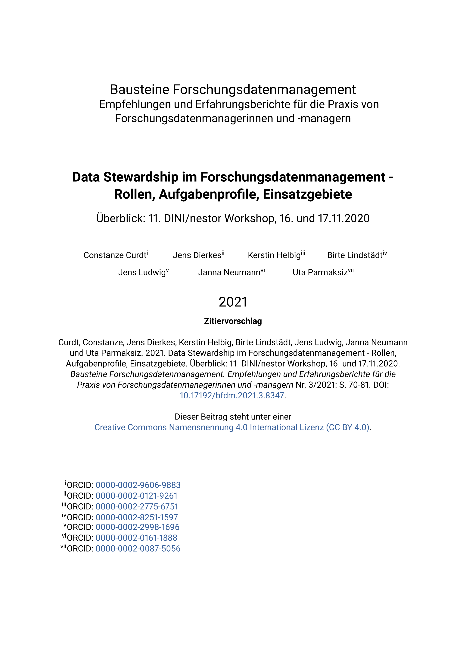 Data Stewardship im Forschungsdatenmanagement - Rollen, Aufgabenprofile, Einsatzgebiete