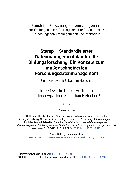 Stamp – Standardisierter Datenmanagementplan für die Bildungsforschung. Ein Konzept zum maßgeschneiderten Forschungsdatenmanagement