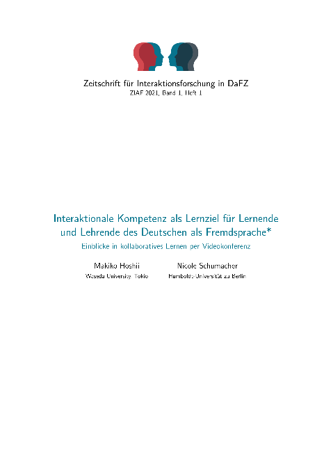 Interaktionale Kompetenz als Lernziel für Lernende und Lehrende des Deutschen als Fremdsprache