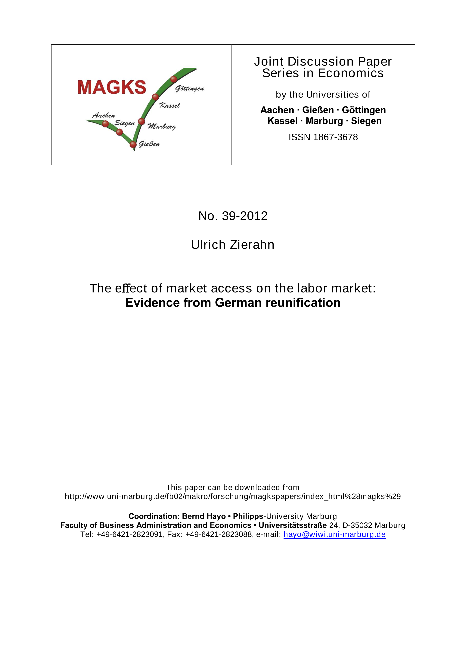 The effect of market access on the labor market: Evidence from German reunification