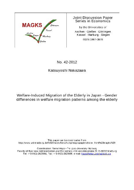 Welfare-Induced Migration of the Elderly in Japan - Gender differences in welfare migration patterns among the elderly