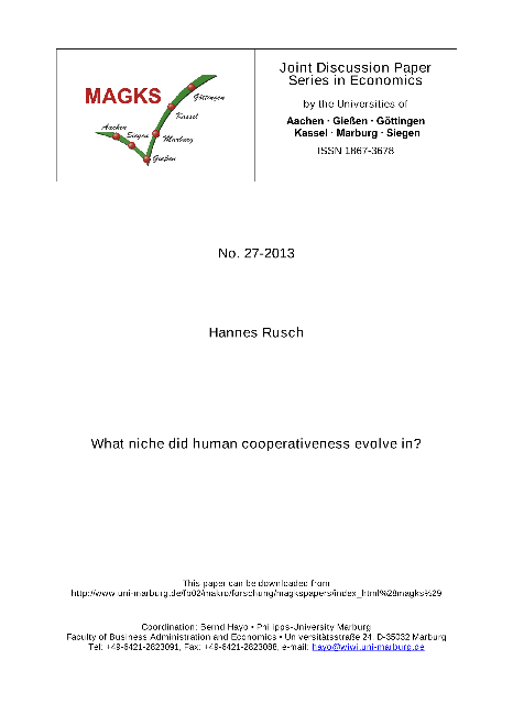 What niche did human cooperativeness evolve in?