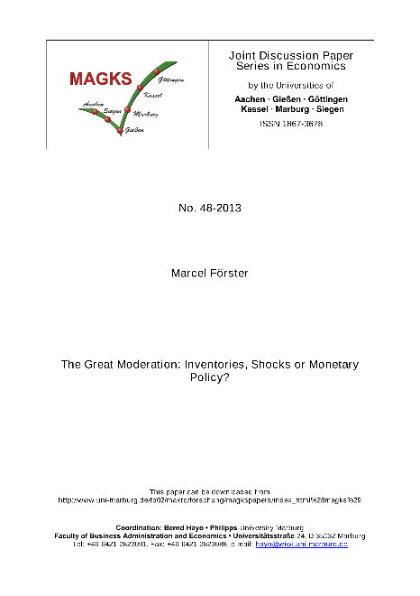 The Great Moderation: Inventories, Shocks or Monetary Policy?