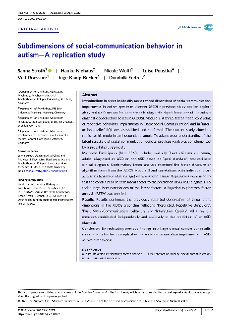 Subdimensions of social-communication behavior in autism - A replication study
