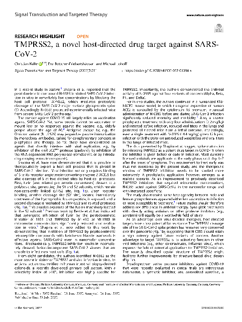 TMPRSS2, a novel host-directed drug target against SARS-CoV-2