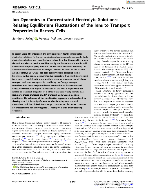 Ion Dynamics in Concentrated Electrolyte Solutions:Relating Equilibrium Fluctuations of the Ions to TransportProperties in Battery Cells