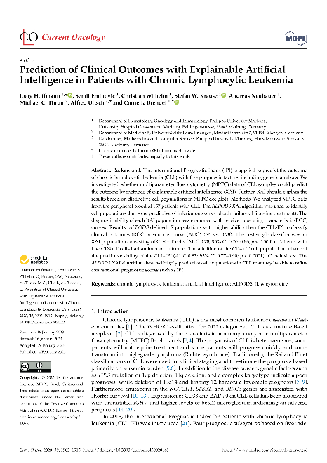 Prediction of Clinical Outcomes with Explainable Artificial Intelligence in Patients with Chronic Lymphocytic Leukemia
