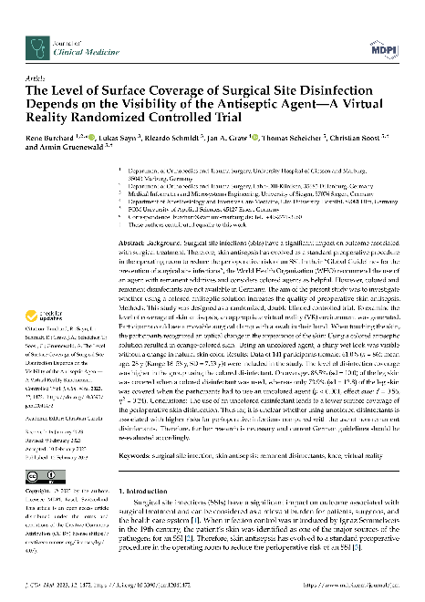 The Level of Surface Coverage of Surgical Site Disinfection Depends on the Visibility of the Antiseptic Agent—A Virtual Reality Randomized Controlled Trial