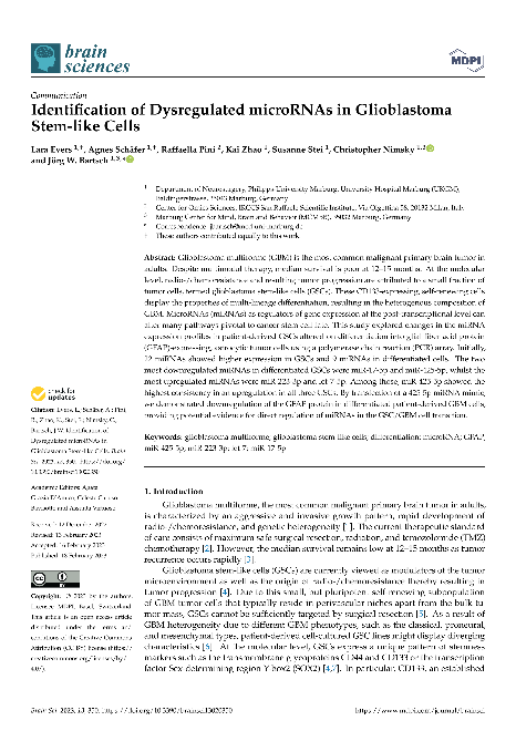 Identification of Dysregulated microRNAs in Glioblastoma Stem-like Cells
