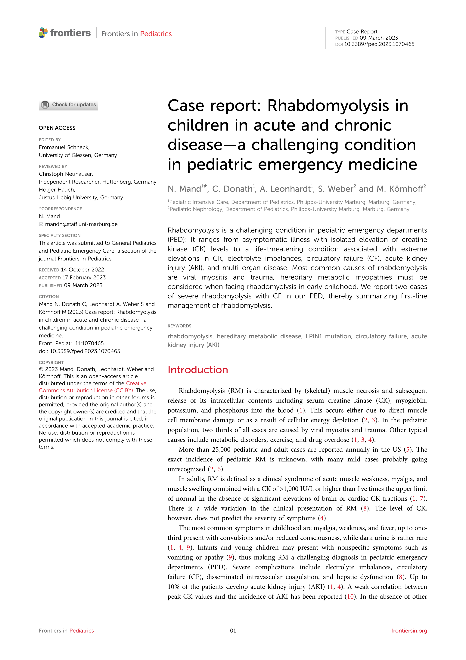 Rhabdomyolysis in children in acute and chronic disease - a challenging condition in pediatric emergency medicine