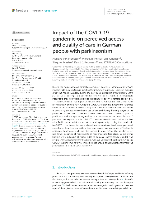 Impact of the COVID-19 pandemic on perceived access and quality of care in German people with parkinsonism
