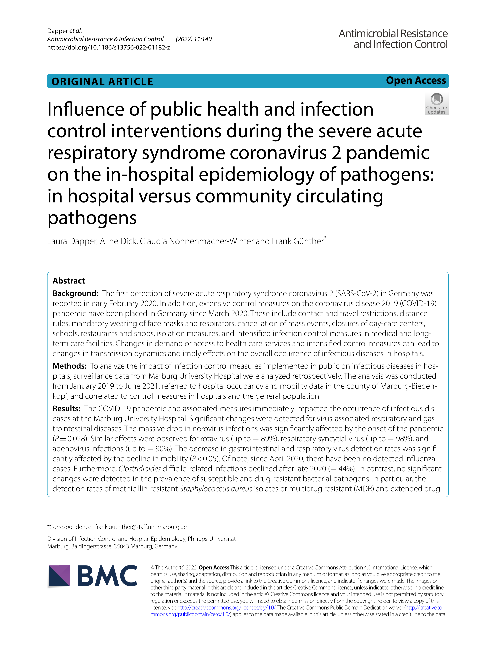 Influence of public health and infection control interventions during the severe acute respiratory syndrome coronavirus 2 pandemic on the in-hospital epidemiology of pathogens: in hospital versus community circulating pathogens