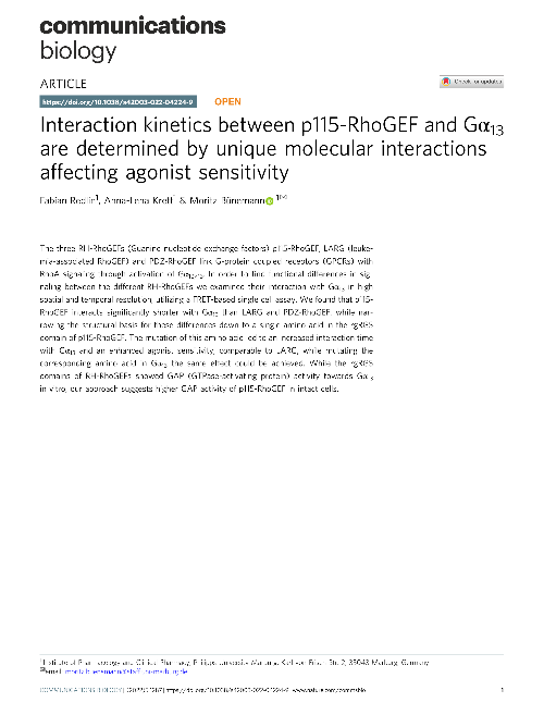 Interaction kinetics between p115-RhoGEF and Gα13 are determined by unique molecular interactions affecting agonist sensitivity