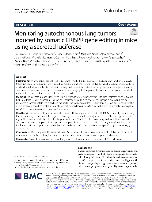 Monitoring autochthonous lung tumors induced by somatic CRISPR gene editing in mice using a secreted luciferase