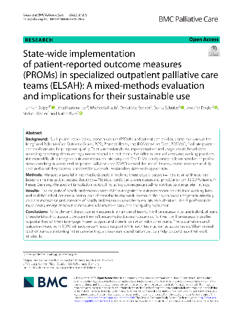 State-wide implementation of patient-reported outcome measures (PROMs) in specialized outpatient palliative care teams (ELSAH): A mixed-methods evaluation and implications for their sustainable ﻿use