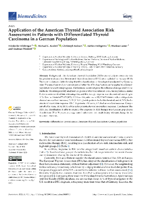 Application of the American Thyroid Association Risk Assessment in Patients with Differentiated Thyroid Carcinoma in a German Population