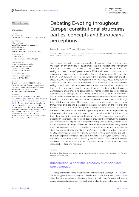 Debating E-voting throughout Europe: constitutional structures, parties' concepts and Europeans' perceptions