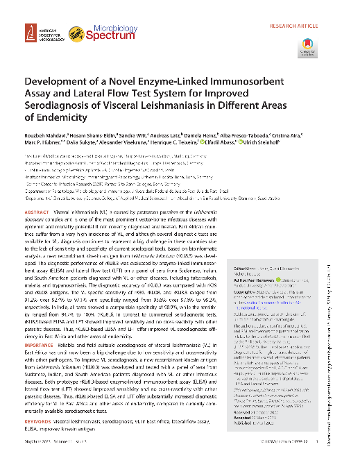 Development of a Novel Enzyme-Linked Immunosorbent Assay and Lateral Flow Test System for Improved Serodiagnosis of Visceral Leishmaniasis in Different Areas of Endemicity