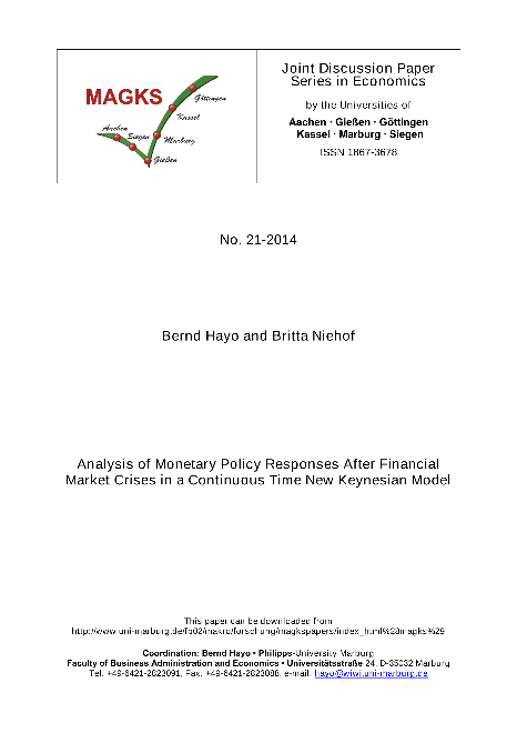 Analysis of Monetary Policy Responses After Financial Market Crises in a Continuous Time New Keynesian Model