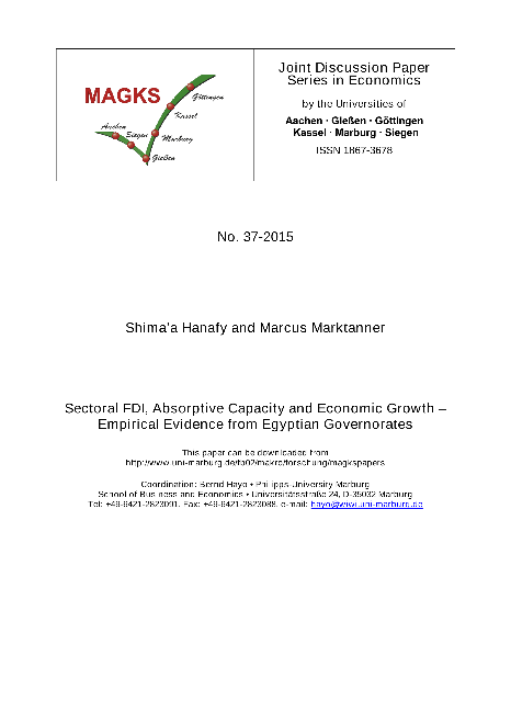 Sectoral FDI, Absorptive Capacity and Economic Growth – Empirical Evidence from Egyptian Governorates